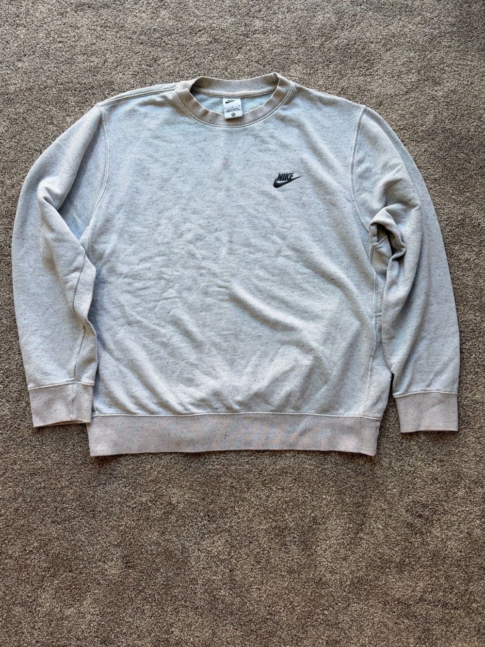 Nike Light Gray Speckled Men’s Crewneck Pullover Sweatshirt Size Large
